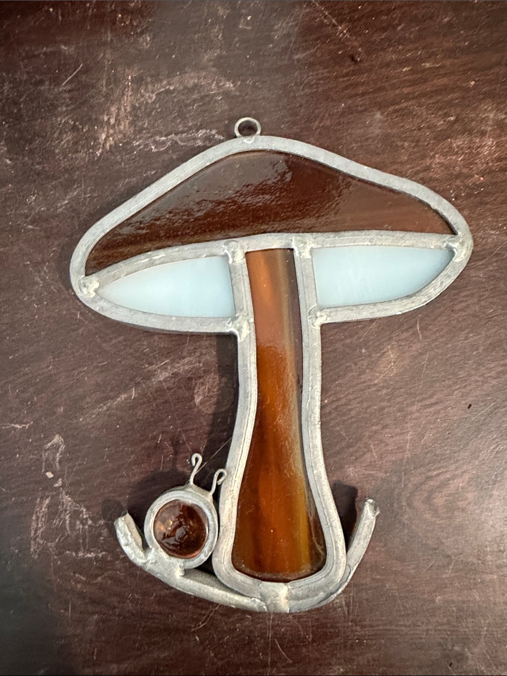 Stained Glass Mushroom Wall Art - Brown & White